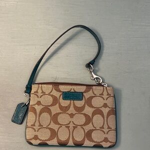 Coach Park Signature Small Wristlet Bag in Khaki/Lagoon F51775